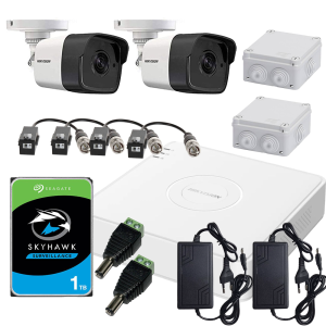 Kit 2 camere de exterior analog Hikvision 2MP complet