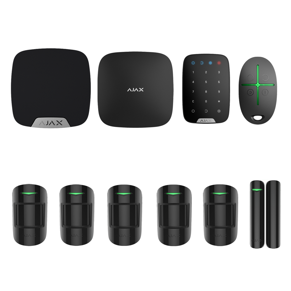 Kit AJAX - 6 zone + sirena interior si tastatura Negru
